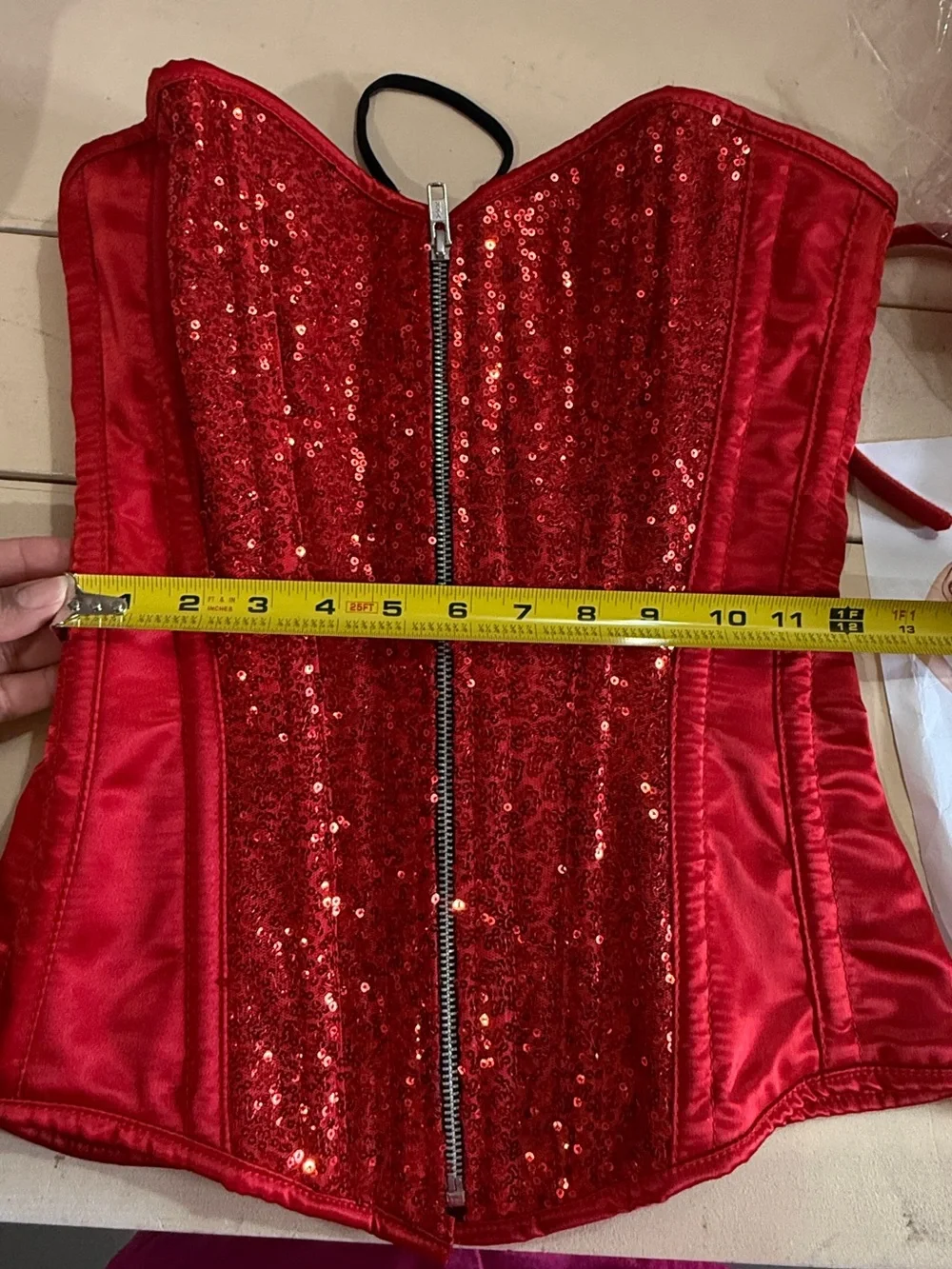 sexy corset costume Daisy Red Fishnet Thigh-High Stockings with Lace Top size S